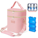 PIIOSER Breastmilk Cooler Bag with Ice Pack Fits 6 Baby Bottles Up to 9 Ounce, Insulated Baby Bottle Tote Bags, Double Layer Waterproof Leak-Proof with Shoulder Strap for Nursing & Working Mom (Pink) by TinyTreasures Baby Boutique