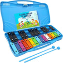 MINIARTIS Glockenspiel Xylophone | 25 Note Colorful Metal Keys Xylophone for Kids | Percussion Musical Instrument | Educational Music Toy Includes Music Songbook, Mallets and Blue Carry Case by TinyTreasures Baby Boutique
