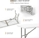 VINGLI 8 Foot Plastic Folding Table Portable Long Table for Indoor Outdoor Use Rectangular with Carrying Handle，White by GreenHaven Gardens