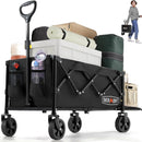 OVERMONT Collapsible Wagon with Tailgate - 220lbs Extended Lightweight Foldable Utility Wagons Folding Cart with Wheels - Small Garden Grocery Cart for Shopping,Grocery,Sports,Garden by GreenHaven Gardens