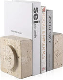 Koville Marble Square Book Ends, Heavy Duty Book Holders, Bookends for Shelves, Office Bookshelf Decor for CDs/Video Games(Travertino Romano) by CozyNest Decor