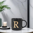 COLLECTIVE HOME - Monogram Ceramic Mugs, 15 oz Golden Initial Black Coffee Cups, Elegant Alphabet Tea Mugs, Elegant Personalized Mug with Gift Box, Unique Mug with Double Side Capital Lette (R) by CozyNest Decor
