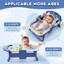 Baby Bathtub,Collapsible Baby Bath Tub with Thermometer & Soft Floating Cushion,Portable Travel Baby Bathtubs for Newborns to Toddlers 0-36 Months(Bear Blue) by TinyTreasures Baby Boutique