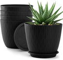 Plant Pots – 6 Inch Planters with Drainage Holes and Saucers, Flower Pots for Indoor and Outdoor Plants, Nursery Planting Pots (Pack of 5, Black) by GreenHaven Gardens