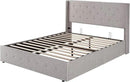 Allewie Full Size Lift Up Storage Bed, Button Tufted Headboard with Wingback, Hydraulic Support, No Box Spring Needed, Light Beige by CozyNest Decor
