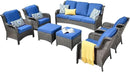 ovios 7 Pieces Patio Furniture Set, Outdoor Wicker Sofas with 4 Chairs, Ottomans and Comfy Cushions, All Weather High Back Couch Set for Deck Porch, Brown Rattan, Navy Blue by GreenHaven Gardens