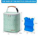 Breast Milk Cooler Bag with Ice Pack Fits 4 Baby Bottles Up to 9 Ounce, Baby Bottle Bag for Nursing Mom Daycare-Green by TinyTreasures Baby Boutique