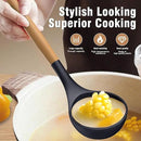 Silicone Cooking Utensils Set - Silicone Kitchen Utensils for Cooking Wooden Handles, 446°F Heat Resistant Kitchen Utensil Spatula Sets w Holder, Gadgets for Non-Stick Cookware BPA FREE (Navy Blue) by CozyNest Decor