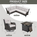 Outdoor Sectional Sofa Furniture Set with Propane Fire Pit Table, Wicker Patio Conversation Set with 2 Swivel Glider Rocker Chairs Beige Cushion Perfect for Backyard Casual Gathering by GreenHaven Gardens