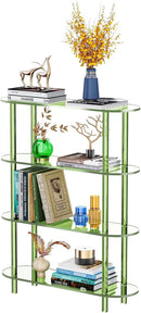 Clear Bookshelf, Acrylic Bookcase with Open Book Shelf Console Table for Entryway Office (4 Tier Green) by CozyNest Decor