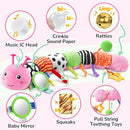 Baby Toys 6-12 Months Music Caterpillar Infant Toys Stuffed Animals 0-3-6 Months Teething Tummy Time Sensory Toys with Mirror Rattle&Pull String for Boys Girls Birthday Gifts|Pink,Knot Limb by TinyTreasures Baby Boutique