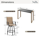 PHI VILLA 3 Piece Outdoor Bar Set, Bar Height Patio Table and Chairs with Brown Padded Textilene Fabric & Rustproof Metal Frame for Backyard, Balcony, Garden & Poolside by CozyNest Decor