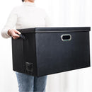 PRANDOM Extra Stackable Storage Bins with Lids [3-Pack] Leather Fabric Foldable Storage Boxes Organizer Containers Baskets Cube with Cover for Bedroom Closet Office Nursery Black (22.8x15.7x13.8) by TinyTreasures Baby Boutique