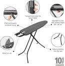 Brabantia Size A Compact Small Ironing Board (43x12 in) 7 Height Options, Adjustable Steam Iron Rest Holder (Denim Black) Non-Slip Feet, Anti-Collapse Child Locks by CozyNest Decor