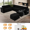 Modular Sectional Sofa Couch for Living Room Velvet Cloud Couches Oversized U Shaped Sectional Couch Convertible Sleeper Sofa Chaise Padded Armrests Cup Holder (Black, 8 Seats) by CozyNest Decor