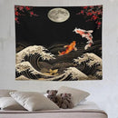 Houselerax Koi Fish Tapestry, Japanese Style Yin Yang Big Wave Cherry Blossom Tapestries Wall Hanging for Bedroom Living Room Office Decor 60"x50" by CozyNest Decor