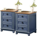 Night Stand Set of 2, Farmhouse 18" End Table with 3 Drawer Metal Handle, Dresser for Bedroom, Sofa Bed Side Table Chest of Drawers,Wood Nightstand Cabinet for Organizer, Living Room-Blue by CozyNest Decor