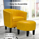 INZOY Modern Accent Chair with Ottoman for Small Space, Club Chair with Ottoman Set, Comfy PU Leather Barrel Reading Chairs for Living Room Bedroom, Round Reading Chair with Foot Rest, Yellow by CozyNest Decor
