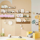MBYD Floating Shelves 36 Inch, Nursery Book Shelves for Kids Room, Hanging Bookshelf with Hooks Set of 3, Light Walnut Wood Picture Ldge Shelving, Kitchen Wall Shelf Spice Rack for Bedroom Bathroom by CozyNest Decor