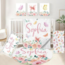 Personalized Baby Crib Bedding Set, 5 Pcs Custom Baby Crib Sets with Name, Double Layer Butterfly Nursery Bedding Set for Girls, Soft Flannel Baby Bedding Set, Toddler Infant Customized Gift by TinyTreasures Baby Boutique