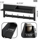 AMBIRD Wall Hooks with Shelf 26.57inch Entryway Wall Hanging Shelf Wood Coat Hooks for Wall Coat Rack Wall Mount Rack with 5 Dual Hooks 3 Key Hooks Mail Organizer and Key Rack Key Holder (Black) by CozyNest Decor