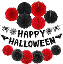 Red Black Happy-Halloween Party Decorations - 13PCS Spider Web Bats Streamers Banner ,Paper Flowers Lanterns Tissue Pom Poms Fans, Classroom Birthday Bachelorette Hanging Supplies Decor Hugfond by CozyNest Decor