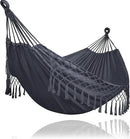 SUNCREAT Extra Large Double Hanging Hammock for Camping, Hammocks for Outside 2 Person Heavy Duty, Dark Gray with Tassels by GreenHaven Gardens