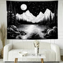 keowhsf Starry Night Mountain Lake Tapestry Black and White Tapestries Aesthetic Moon and Stars Wall Hanging Dark Nature Forest Tapestry for Bedroom Living Room Dorm Decor by CozyNest Decor