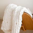 WESHIONGOO Chunky Knit Blanket Throw 40"×40" Knitted Throw Blankets for Couch Bed Fluffy Soft Blanket with Jumbo Chenille Yarn Thick 100% Handmade (White) by CozyNest Decor