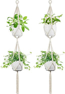 2 Pack Macrame Plant Hanger, 49 Inch, Fits 4-8 Inch Pots, 2 Tier Indoor Outdoor Hanging Planter Basket Flower Pot Holder, Boho Home Decor, Ivory (POTS NOT Included)