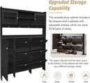 Ball & Cast Tipping Bucket 3-Tier Shoe Cabinet with 6 Flip Drawers and Storage Shelf,Entryway Hall Tree with Tempered Glass Doors and 4 Hooks,for Hallway,Mudroom,Living Room,Black by CozyNest Decor