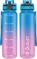 OLDLEY 32 oz Water Bottle, Motivational Water Bottle with Time Marker, Sports Water Bottle With Strap, Leakproof & BPA Free Large Water Bottles for School, Gym, Travel, Outdoor, Tritan,Blue&Purple by CozyNest Decor