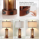 Set of 2 Farmhouse Table Lamps for Living Room, Rustic Bedside Lamps with 2 USB Charging Ports, Bedroom Nightstand Lamp with Amber Frosted Glass Nightlight, 4 Bulbs Includes by CozyNest Decor