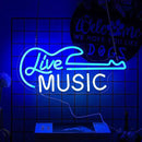 Guitar Neon Sign Blue White Live Music for Wall Decor Dimmable Guitar Led Light up Sign Letter Neon Signs Art Decorative Lights for Music Studio Live Streams Nightclub by GreenHaven Gardens