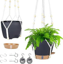 Hanging Planter Self Watering 8 Inch, 2 Pack Hanging Baskets for Plants, Hanging Flower Pots with Drainage Hole & 2 Kinds of Plant Hangers for Garden Home Decor (Black, 8 inch) by GreenHaven Gardens