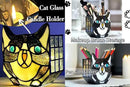 Tiffany Cute Cat Stained Glass Flower Pots,Indoor and Outdoor Plant Displays,Black Cat Plant Planter,Candle Holder Container Decoration 4.6 x 5.15 x 3 inch(Without Succulents) by GreenHaven Gardens