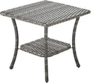 Patio Tables Outdoor Coffee Table - Wicker Rattan Side Tables with 2-Tier Storage Shelf End Table for Porch Deck Balcony Garden Outside Square Mixed Grey by GreenHaven Gardens