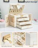 AKOZLIN Large 4-Tier Jewelry Box Leather Jewelry Storage Organizer with 3 Drawers Lockable for Women Girls Ring Necklace Earring Bracelet Watches Holder with Mirror White by TinyTreasures Baby Boutique
