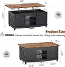 48" Farmhouse Lift Top Coffee Table with Storage Sliding Barn Door & Large Hidden Compartment, Coffee Table with Lifting Top with Wooden Lift Tabletop, Coffee Tables for Living Room, Black by CozyNest Decor