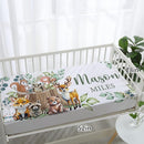 Personalized Baby Crib Bedding Set for Baby Boys Girls, Animal Stump Pattern Custom Name Baby Crib Sets 5-Pcs, Toddler Double Layer Blanket Fitted Sheets Changing Pad Cover Rug Wall Art Set by TinyTreasures Baby Boutique