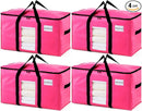 TAILI 4 Pack Pink Extra Large Moving Bags, Heavy Duty Totes with Visible Window, Wrap Around Handles, Great for Storage, Space-Saving by TinyTreasures Baby Boutique