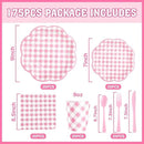 175 Pcs Pink Gingham Plates and Napkins Party Supplies - Pink and White Checkered Plates Sets Serve 25 Guests - Scalloped Gingham Paper Plate for Birthday Wedding Picnic Party Decorations by CozyNest Decor
