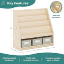 Guidecraft EdQ Book and Bin Display Natural with 3 Fabric Storage Bins: Wooden Multi-Purpose Bookcases and Toy Storage Organizer; Homeschool and Classroom Furniture by TinyTreasures Baby Boutique