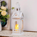 TRIROCKS Rustic Style Metal Candle Lantern 12'' High Decorative Outdoor Lantern Candle Holder with Tempered Glass House Shape for Home Living Room Garden Patio Parties Indoors Outdoors (White) by CozyNest Decor