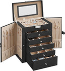 SONGMICS 6 Tier Jewelry Box, Jewelry Storage Organizer with 5 Drawers, Large Storage Capacity, with Mirror, Lockable, Jewelry Case, Gift for Loved Ones, For Watches, Black UJBC152B01 by TinyTreasures Baby Boutique