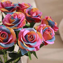 Rainbow Fake Roses Artificial Flowers - 10 Pcs Fake Artificial Roses Silk Flowers with Stems for Home Wedding Hotel Office Centerpiece Decor（Rainbow） by CozyNest Decor