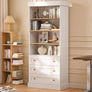 Vyre 71" Tall Farmhouse Bookshelves with Drawers, Large Modular Bookcase with Adjustable Shelves, Storage Cabinet for Living Room, Kitchen, Home Office, White by CozyNest Decor