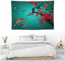 Houselerax Japanese Koi Fish Tapestry, Cherry Blossoms Asian Oriental Green Teal Floral Branch Koi Fish Carp Tapestries Wall Hanging for Bedroom Living Room Office Decor 90"x60" by CozyNest Decor