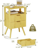 Nightstand with Charging Station and LED Lights,Modern Bedside Table with 2 Storage Drawer and Open Wood Shelf, for Bedroom and Small Spaces,Night Stand with Solid Wood Legs (Yellow Oak) by CozyNest Decor