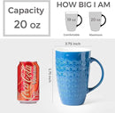 AmorArc Extra Large Coffee Mugs Set of 6, 20oz Ceramic Tall Coffee Mugs Set with Textured Geometric Patterns for Latte/Tea/Beer/Hot Cocoa, Dishwasher & Microwave Safe, Blue by CozyNest Decor